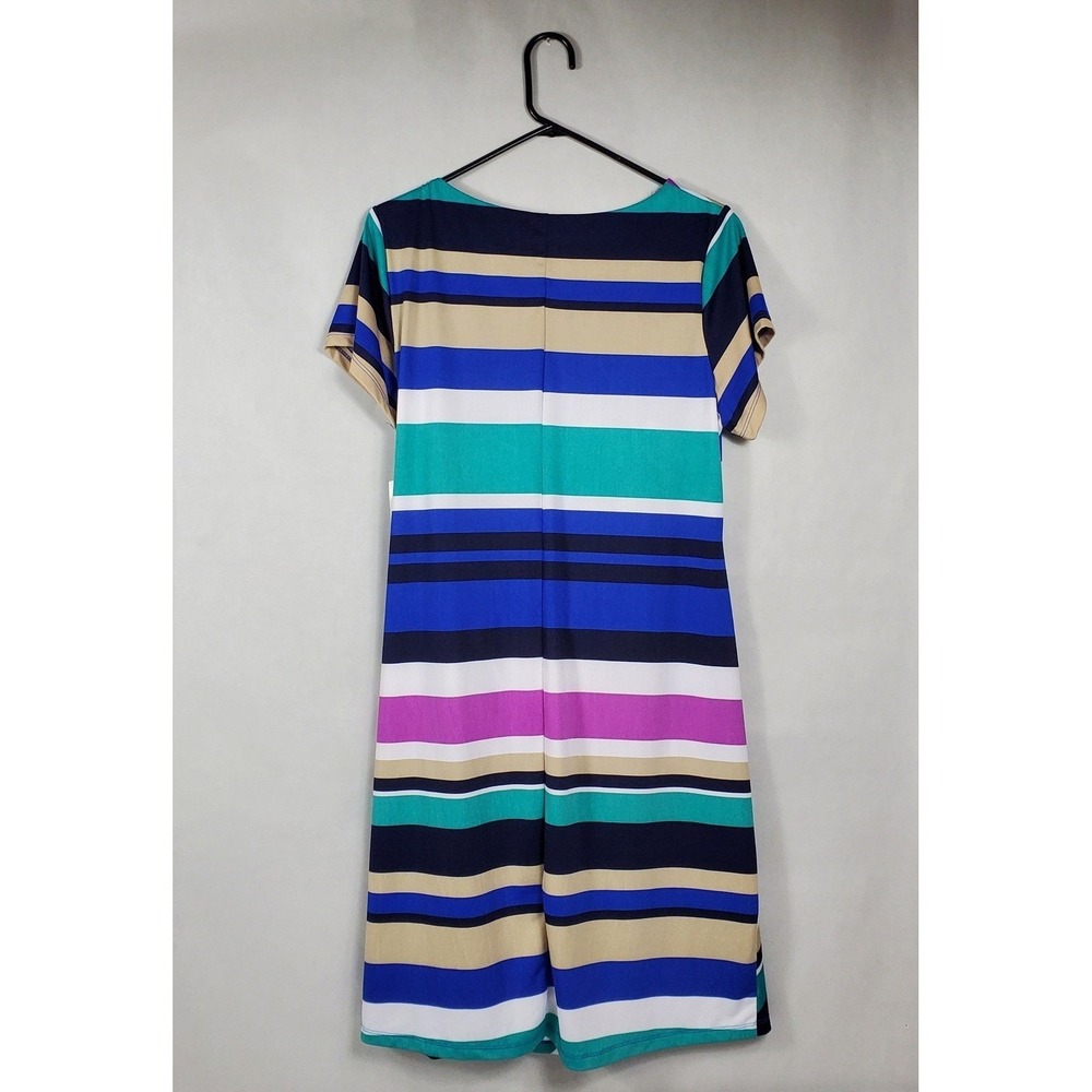 Shelby & Palmer Womens 1X Striped Side Tie Sheath Dress Blue Purple Teal NWT - Picture 2 of 13